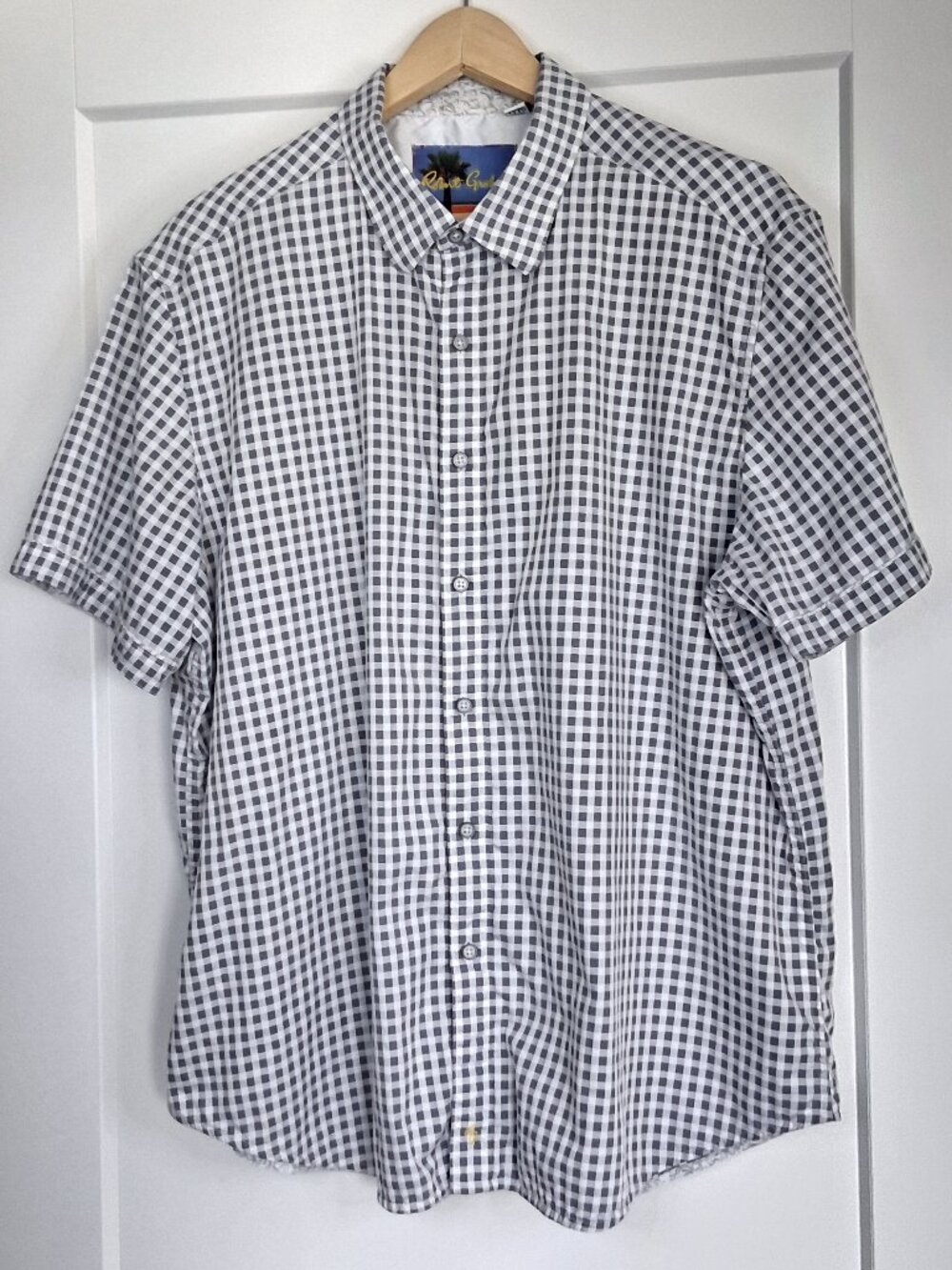 Robert Graham Mens 3XL Short Sleeve Button Up Shirt Gray Check 100% Cotton